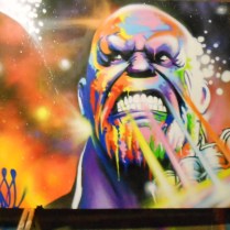 Thanos mix street art, sur plaque de contreplaqué. Krem 2019. bar le duc.
