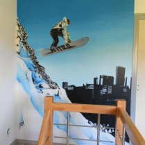 déco intérieur graff et aérographie, snowboarder, meuse, krem 2015