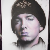 portrait Eminem sur papier fabriano, aerographie format 50 X 70 CM KREM 2014. N°25.