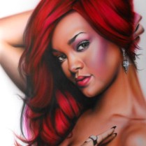 portrait de Rihanna à l aerographie sur papier Fabriano, 50x60cm,à vendre, krem, 2013. N°15.