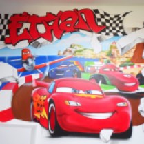 Cars, déco chambre enfant, graff et aérographie pour Ethan, 74, krem 2015.