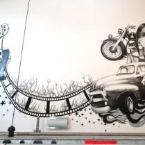 fresque murale année 50, aérographie et graff airbrush intérieur, krem 2020