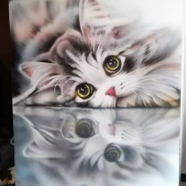 bobby the cat, aérographie sur papier 50 x 70cm, krem 2020. disponible à l' achat. N63.