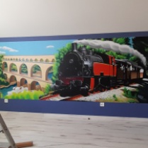 Graffiti chambre train, graff chambre enfant, krem 2023. Nancy.